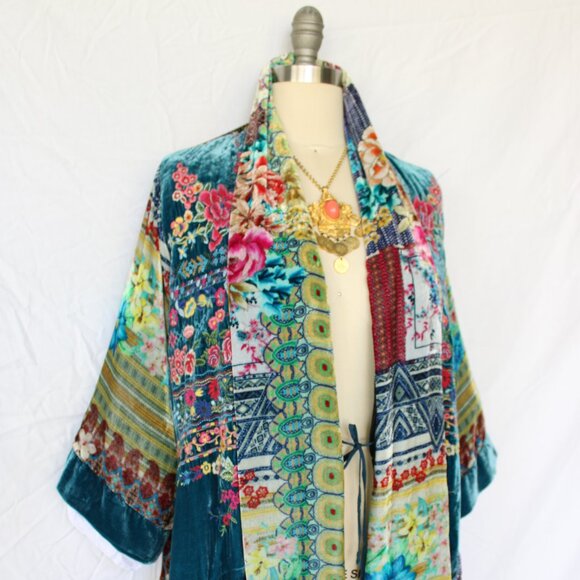 Johnny Was BIYA embroidered silk velvet kimono Haori jacket tunic caftan floral - Picture 4 of 11